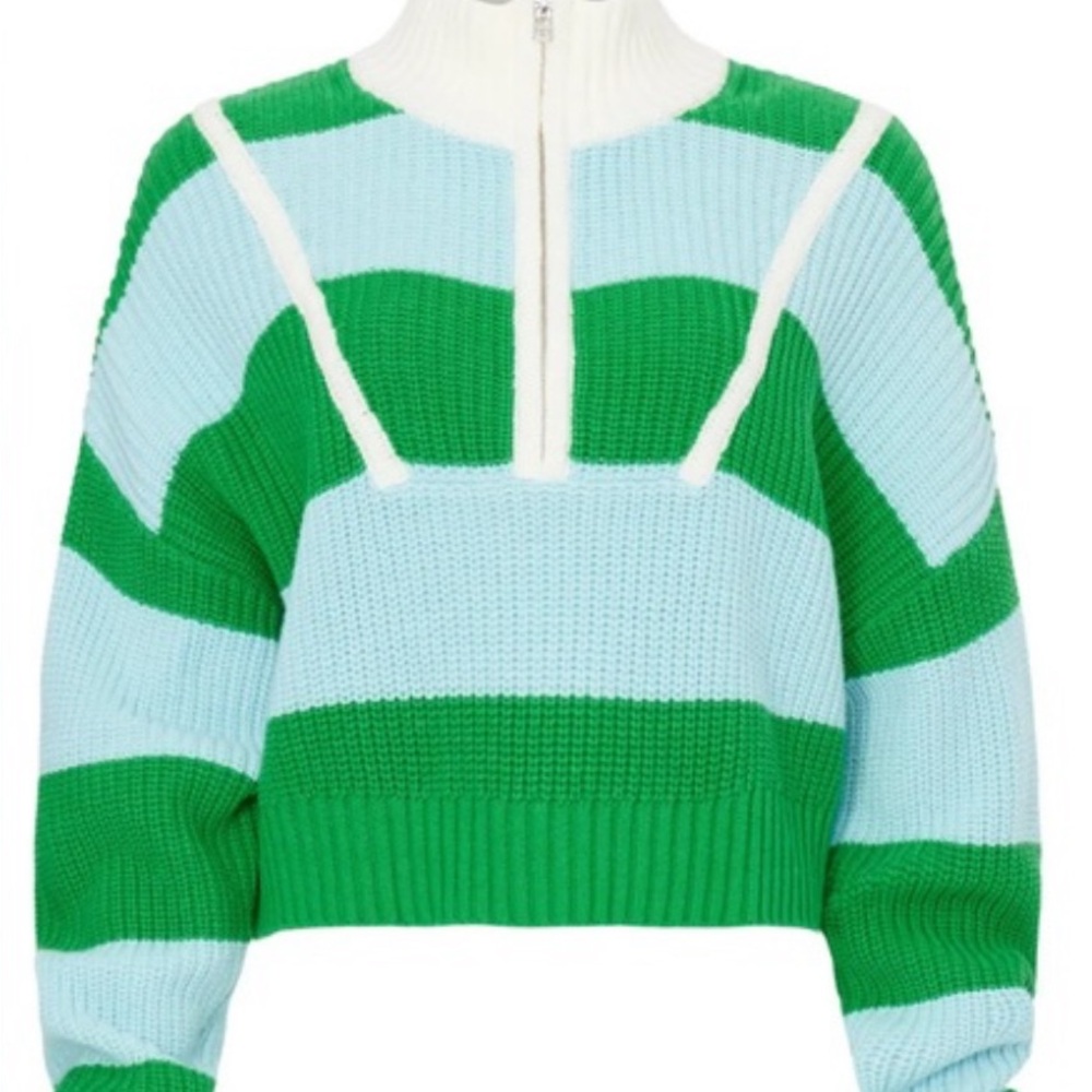 Staud Hampton Cropped Green and Light Blue Women's Sweater